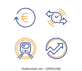 Timer, Exchange currency and Metro subway icons simple set. Audit sign. Stopwatch, Reshresh exchange rate, Underground. Arrow graph. Business set. Linear timer icon. Colorful design set. Vector