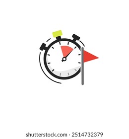 Timer with flag vector image. Sports related icon vector.Stopwatch and finish flag.race flag.Vector illustration