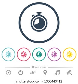Timer flat color icons in round outlines. 6 bonus icons included.