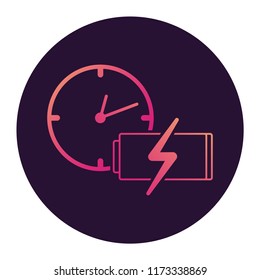 Timer hours.Battery icon.Charged electricity symbol.Flat vector