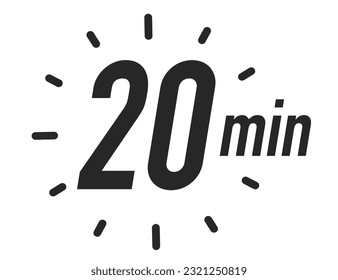 Icono del temporizador 20 minutos de color negro vectorial