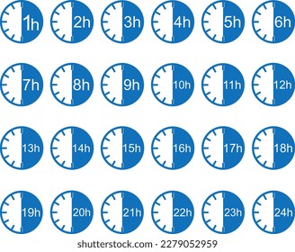 Timer icon, 24 hour timer icon set blue vector