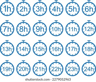 Timer icon, 24 hour timer icon set blue vector
