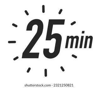 Icono del temporizador 25 minutos de color negro vectorial