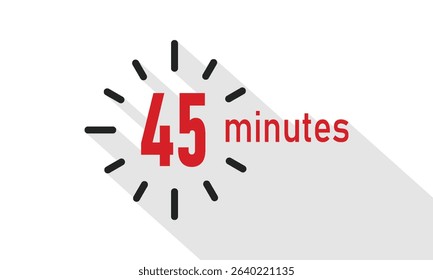 Timer icon 45 Minutes. Timer Graphic Stopwatch with Long Shadow.