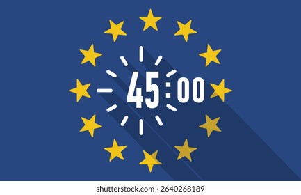 Timer icon 45 Minutes with Long Shadow on the European Union Flag.