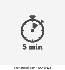 Timer icon. 5 minutes stopwatch symbol. Flat icon on white background. Vector