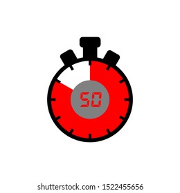Timer icon. 50 minutes stopwatch symbol. The 50 minutes outline thin line icon isolated on white background.