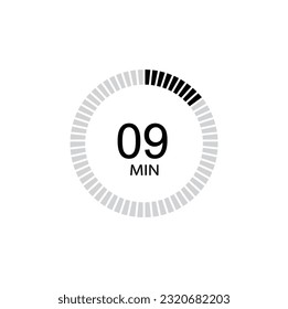 Timer icon 9 min, 9 minutes icon Vector eps10.