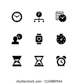 timer icon. 9 timer set with clock, stopwatch, time and wall clock vector icons for web and mobile app