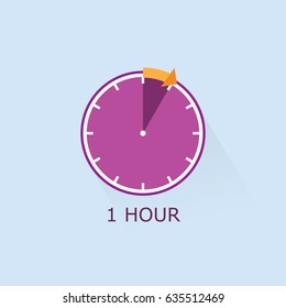 Timer icon with arrow vector illustration on light blue background. 1 hours.