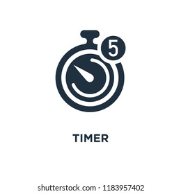 Timer icon. Black filled vector illustration. Timer symbol on white background. Can be used in web and mobile.