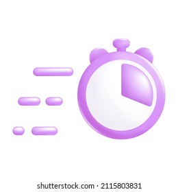 Timer icon in cartoon 3d plastic style, isolated on white background. Vector illustration 3d volumetric stopwatch.