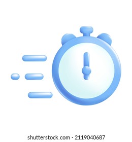 Timer icon in cartoon 3d plastic style, isolated on white background. Vector illustration 3d volumetric stopwatch.