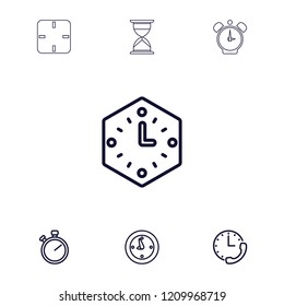 Timer icon. collection of 7 timer outline icons such as stopwatch, wall clock, clock, clock alarm. editable timer icons for web and mobile.