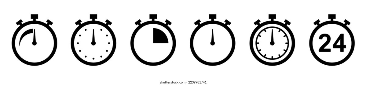 Timer icon collection. Stopwatch icons set. Symbol timer collection. Set of Timer vector icons.Set of timer and stopwatch icons. Vector illustration