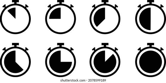 Timer icon collection. Symbol timer on a white background. Set of Timer vector icons. Set of timer and stopwatch icons. Cooking time symbols and labels