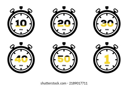 Timer icon collection. Symbol timer on a white background. Set of Timer vector icons.Set of timer and stopwatch icons. Cooking time symbols and labels