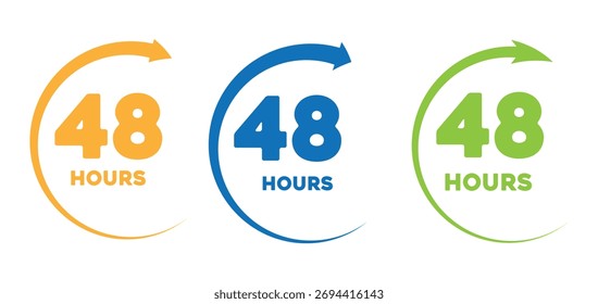 Ícone Timer. Entrega e tempo de serviço. Ilustração de vetor plano. ícone 48 horas. Seta de horas.  Símbolo de horário de trabalho isolado no plano de fundo branco.  