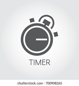 Timer icon drawing in flat style. Black graphic symbol of timepiece, deadline, business accuracy and precision cooking themes. Vector illustration