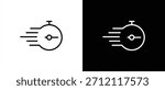 Timer icon line. Stopwatch icon with moving lines indicating speed and agility, fast time icon, countdown timer vector illustration isolated on transparent and black background. Editable stroke.