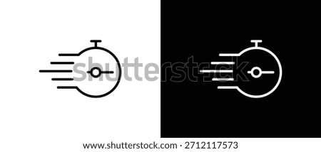 Timer icon line. Stopwatch icon with moving lines indicating speed and agility, fast time icon, countdown timer vector illustration isolated on transparent and black background. Editable stroke.