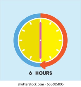 Timer icon with red arrow vector illustration on blue background.6 hours timer.