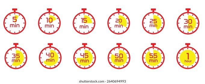 Timer icon set. Alarm clock symbol vector.