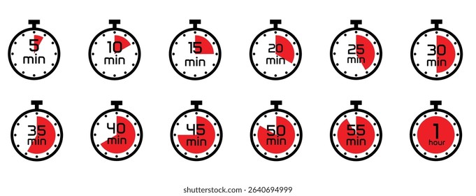 Timer icon set. Alarm clock symbol vector.
