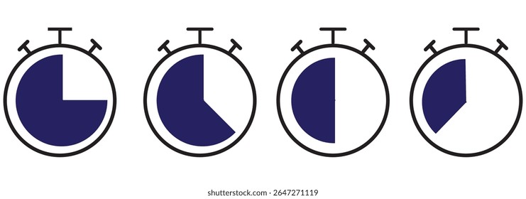 Ícone de timer definido. Símbolo do relógio despertador. Ilustração do vetor da contagem regressiva do relógio. Sinal de cronômetro. Conceito de horas, minutos e segundos. branco de fundo. Design - EPS 10 