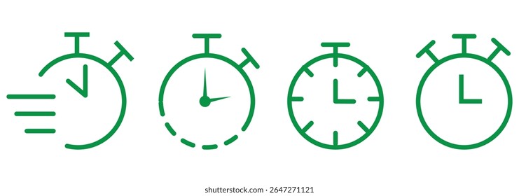 Ícone de timer definido. Símbolo do relógio despertador. Ilustração do vetor da contagem regressiva do relógio. Sinal de cronômetro. Conceito de horas, minutos e segundos. branco de fundo. Design - EPS 10 
