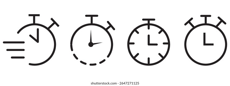 Ícone de timer definido. Símbolo do relógio despertador. Ilustração do vetor da contagem regressiva do relógio. Sinal de cronômetro. Conceito de horas, minutos e segundos. branco de fundo. Design - EPS 10 