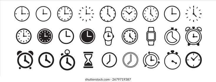 
Timer icon set. Alarm clock symbol. Watch countdown vector illustration. stopwatch, timer, watch icon. Black clock icon. vector illustration eps 10