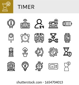 conjunto de iconos de temporizador. Colección de vidrios, indicadores, hogar inteligente, entrega de horas, hervido, reloj, reloj de alarma, medidor eléctrico, horario, reloj digital, olla, reloj de pulsera, iconos de Stopwatch