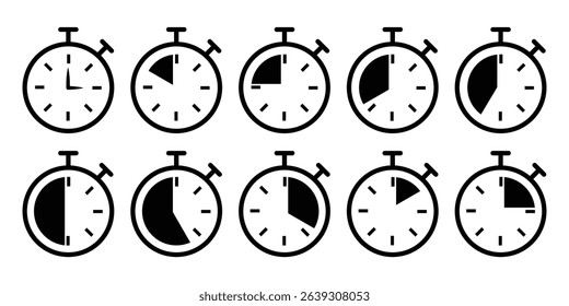Timer icon set. Stopwatch icons set. Timer vector. Vector illustration