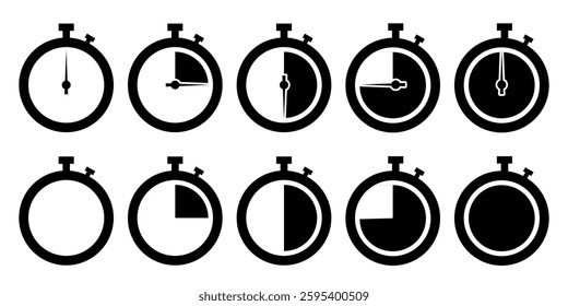 Timer Icon Set. Stopwatch Vector Icon in line style design. Stopwatch Symbol. Vector illustration.