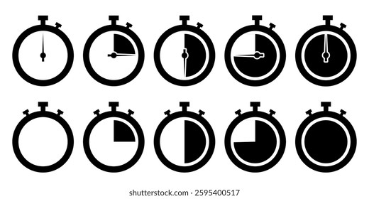 Timer Icon Set. Stopwatch Vector Icon in line style design. Stopwatch Symbol. Vector illustration.