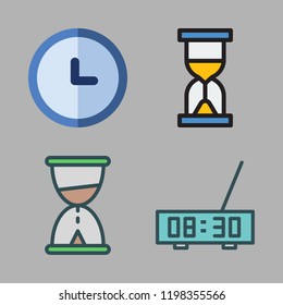 timer icon set. vector set about clock, alarm clock and hourglass icons set.