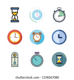 timer icon set. vector set about stopwatch, hourglass, clock and alarm clock icons set.