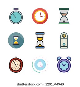 timer icon set. vector set about hourglass, stopwatch, alarm clock and clock icons set.