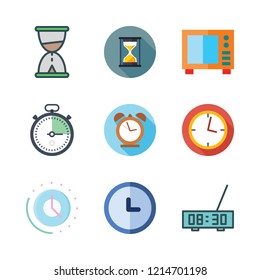 timer icon set. vector set about stopclock, time, alarm clock and hourglass icons set.