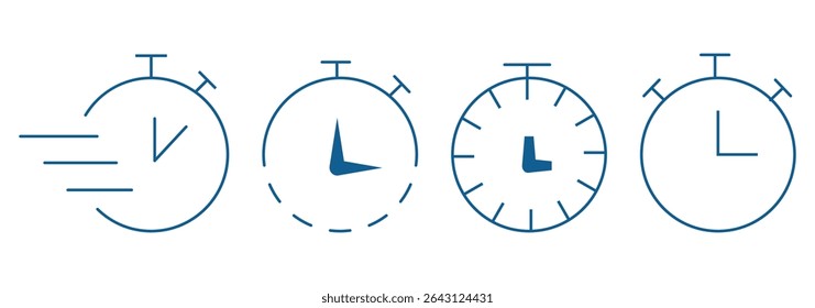 Timer icon set. Vector Isolated Time and clock line icons. Set of vector linear icons.