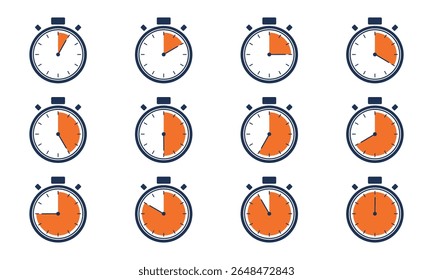 Timer icon start Numeric elements for progress tracking, Time Tracking Illustration, Stopwatch Countdown Icons.