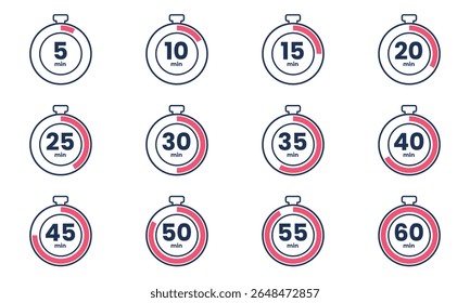 Timer icon start Numeric elements for progress tracking, Time Tracking Illustration, Stopwatch Countdown Icons.