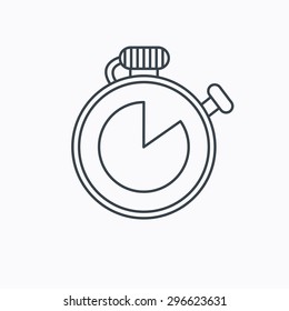 Timer icon. Stopwatch sign. Sport competition symbol. Linear outline icon on white background. Vector