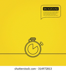 Timer icon. Stopwatch sign. Sport competition symbol. Speech bubble of dotted line. Orange background. Vector