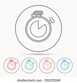 Timer icon. Stopwatch sign. Sport competition symbol. Linear circle icons.