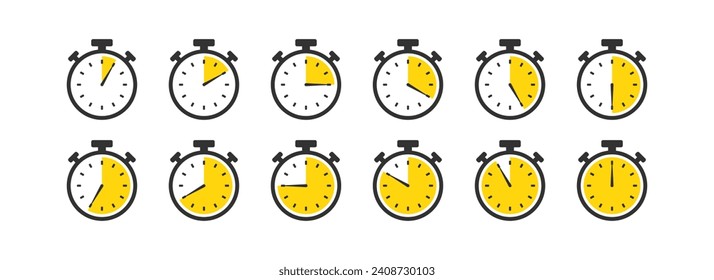 Timer-Symbol. Stoppt das Uhrensymbol. Deadline-Uhr. Countdown-Zeit. Zeitpfeil. Vektorgrafik.