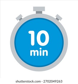 Ícone do cronômetro Dez Minutos, cronômetro, contagem regressiva. Ilustração em azul e cinza para gerenciamento de tempo