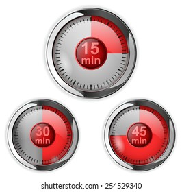 Timer icon with time elapsed - fifteen, thirty, fourty-five minutes